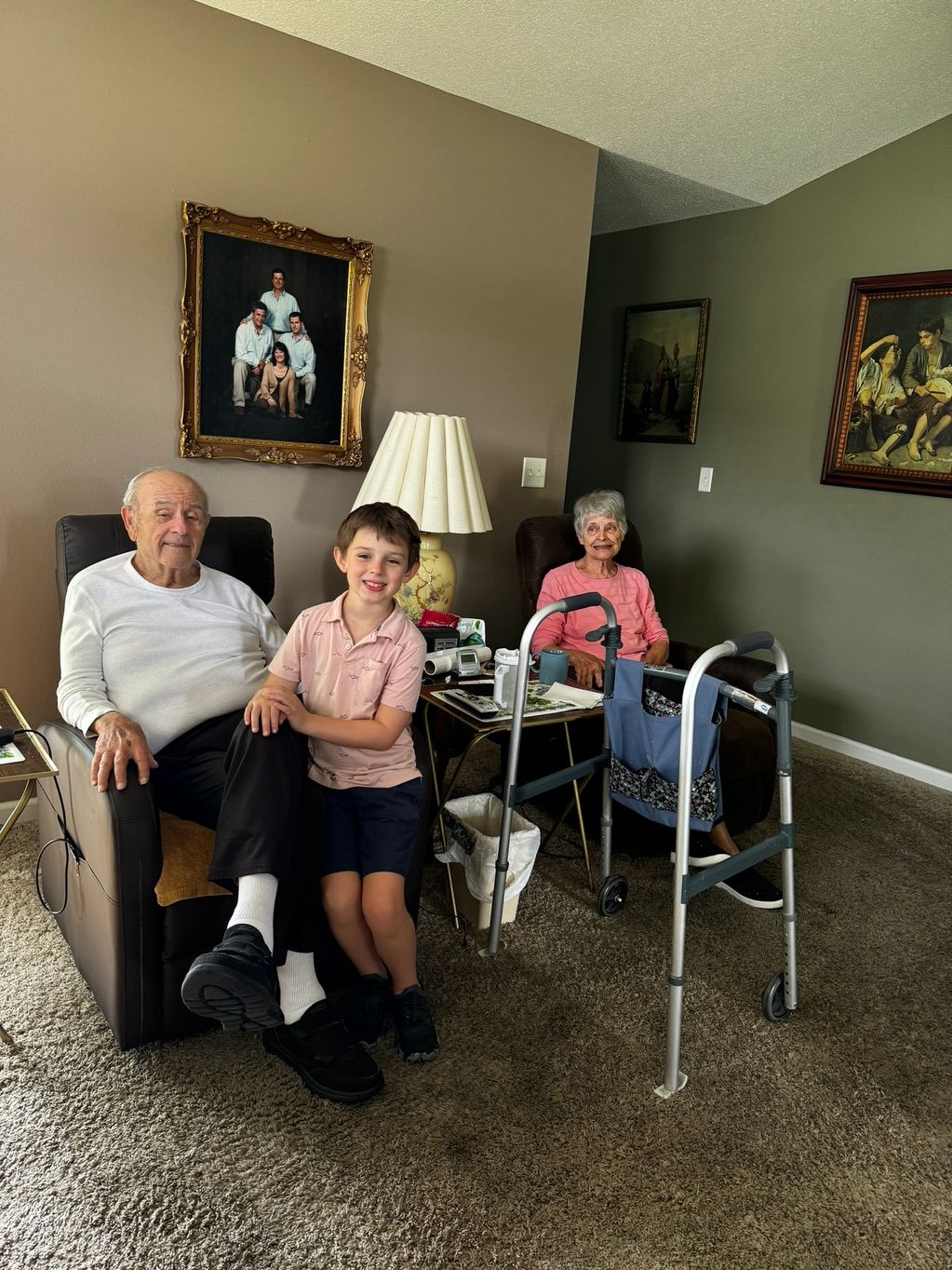 Grammy and Poppie hanging with Theo.  
