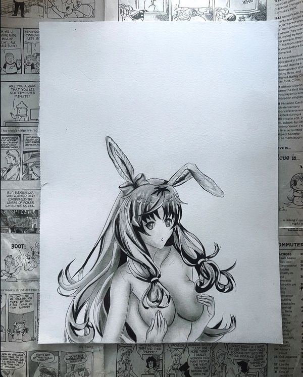 A girl half naked with bunny ears