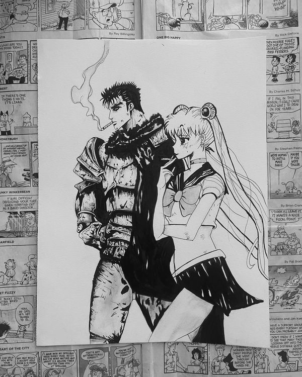 A man and women smoking a cigarette 