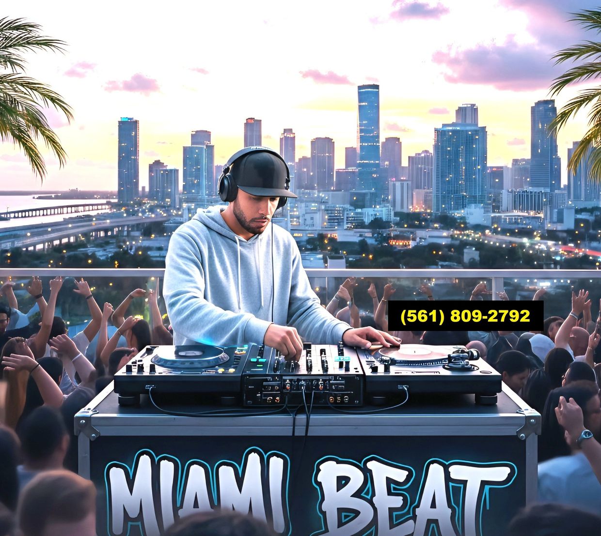 Miami Hip Hop DJ service Track Masters DJ rockin' a party on a rooftop nightclub in Brickell area. 