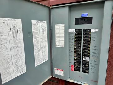 Residential electrical breaker panel with labeled circuits