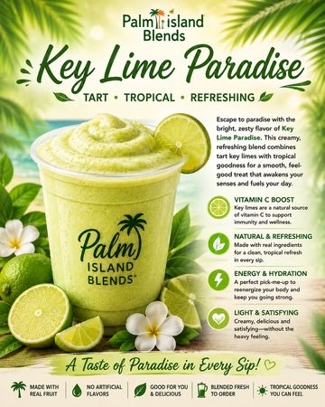 Take your taste buds on a tropical getaway with Key Lime Paradise. This smooth and refreshing blend 