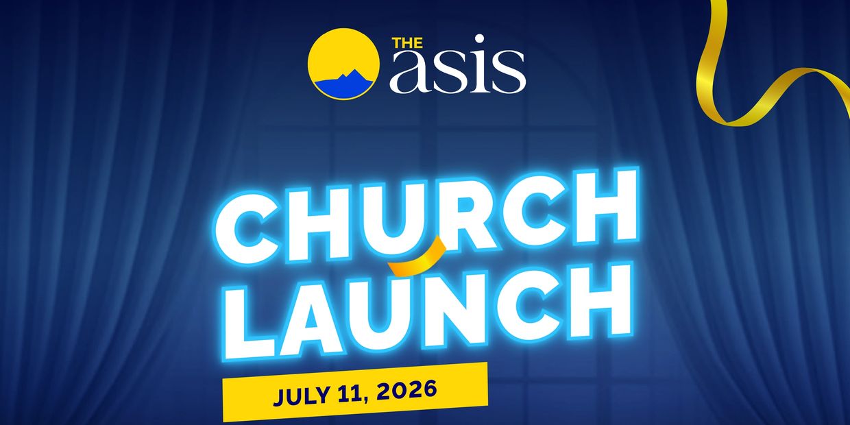 The Oasis Church Launch event on July 11, 2026, with a blue and yellow theme.