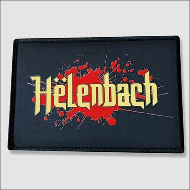 Patch with 'Helenbach' text and red splatter design.