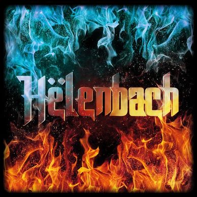 Text 'Helenbach' with blue and orange flames.
