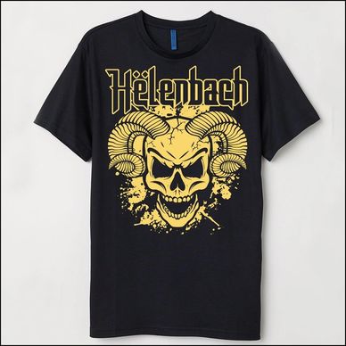 Black t-shirt with a skull and horns design.