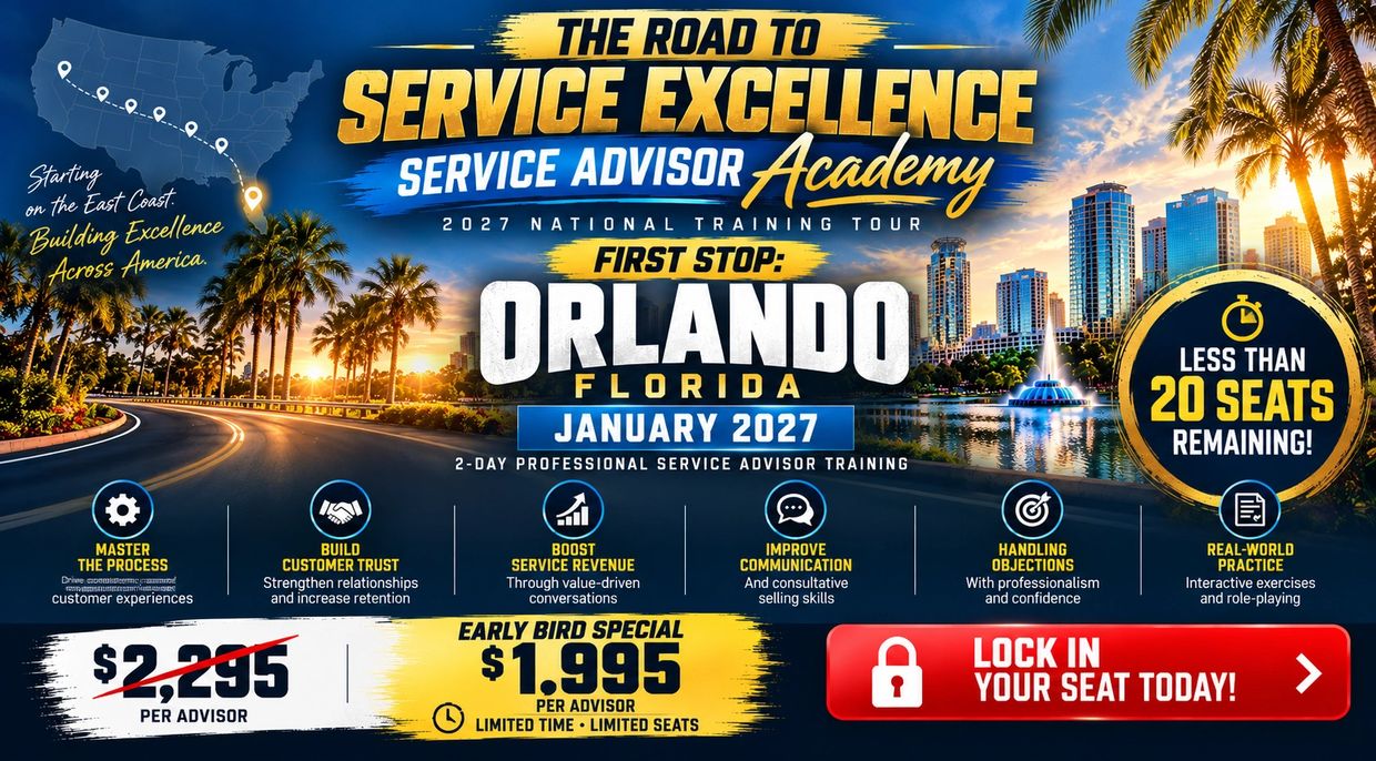2027 Service Advisor Academy training in Orlando, FL, January 2027.