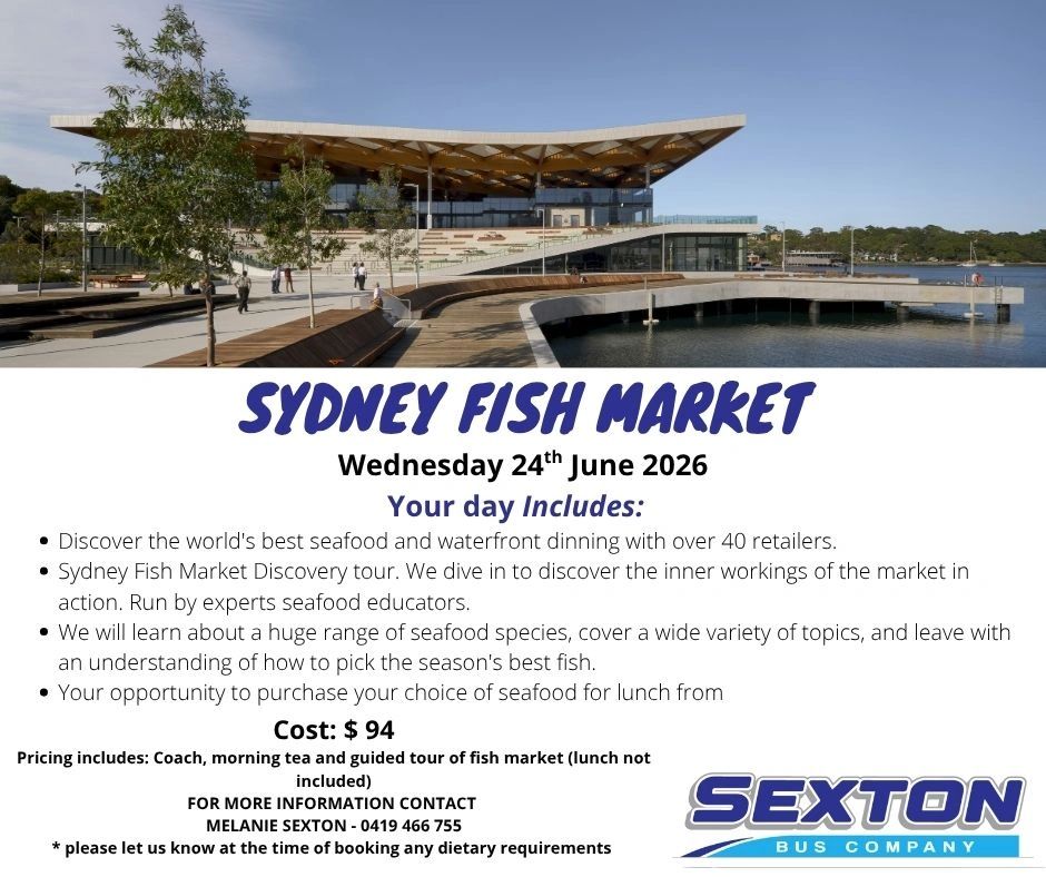 Sydney Fish Market tour on June 24, 2026, with seafood discovery and lunch options.
