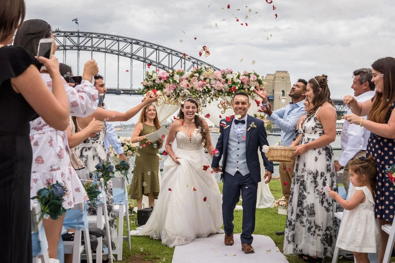 joyful fun wedding ceremony sydney harbour bridge