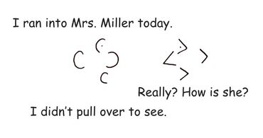 A handwritten note about meeting Mrs. Miller but not stopping to talk.