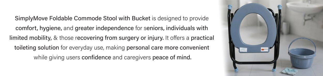 Foldable commode stool with bucket for seniors and individuals with limited mobility.