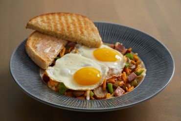 Plate of eggs and toast breakfast