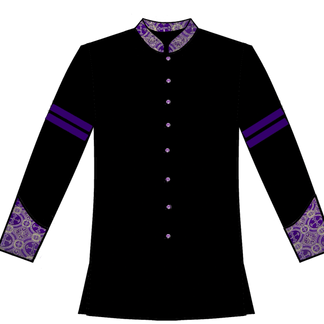 221-Black with Purple Brocade Collar and Cuffs