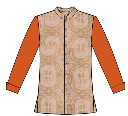 225-Ivory/ Gold Brocade with Dk. Orange Sleeves