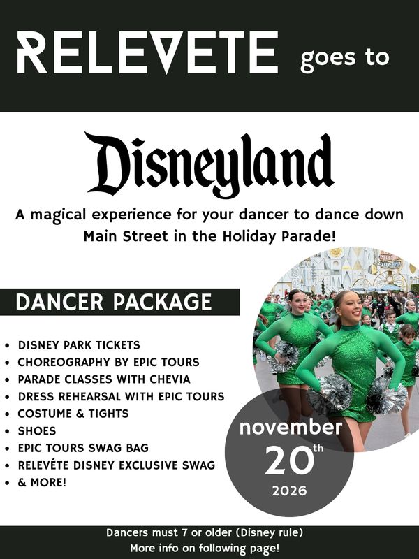 Relevete offers a Disneyland dancer package for the Holiday Parade on November 20, 2026.