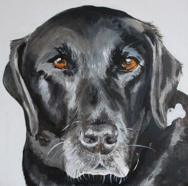 a painting of a black dog