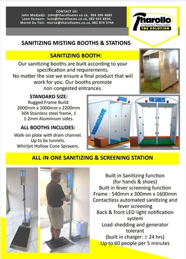 Sanitizing misting booth and all-in-one sanitizing &amp; screening station.