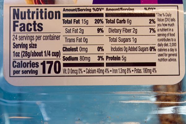 Label with nutrition facts