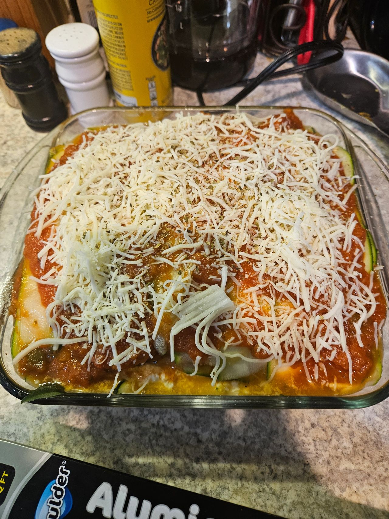 Finish product before going in oven.