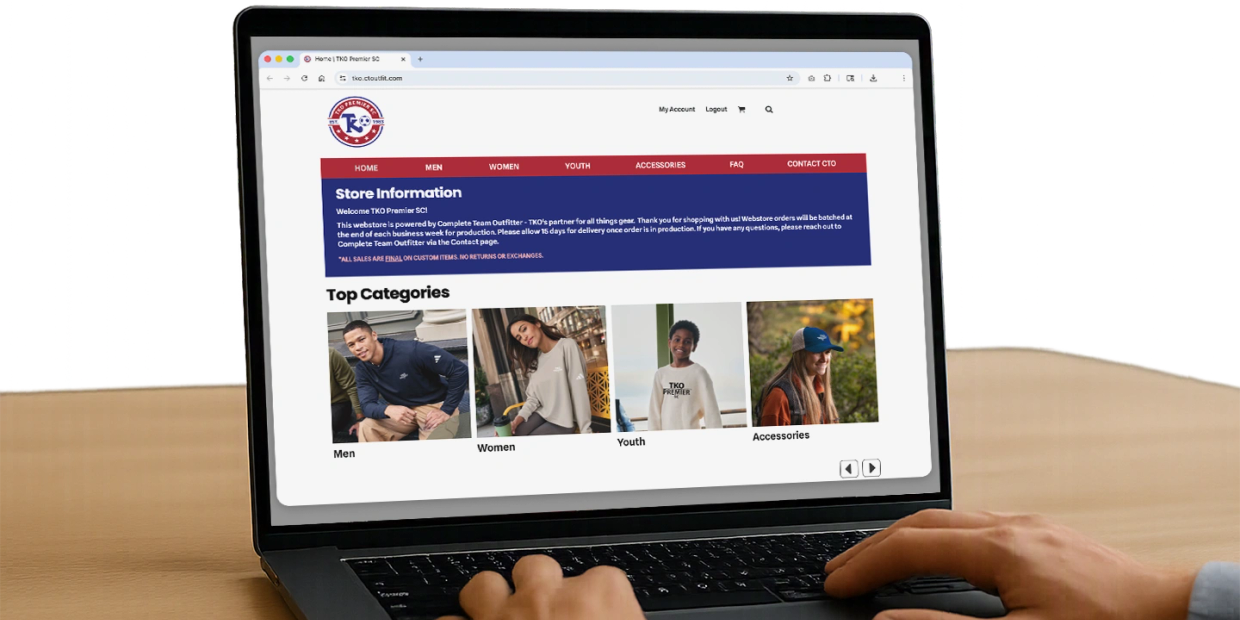 Laptop computer displaying a custom web store built by Complete Team Outfitter.