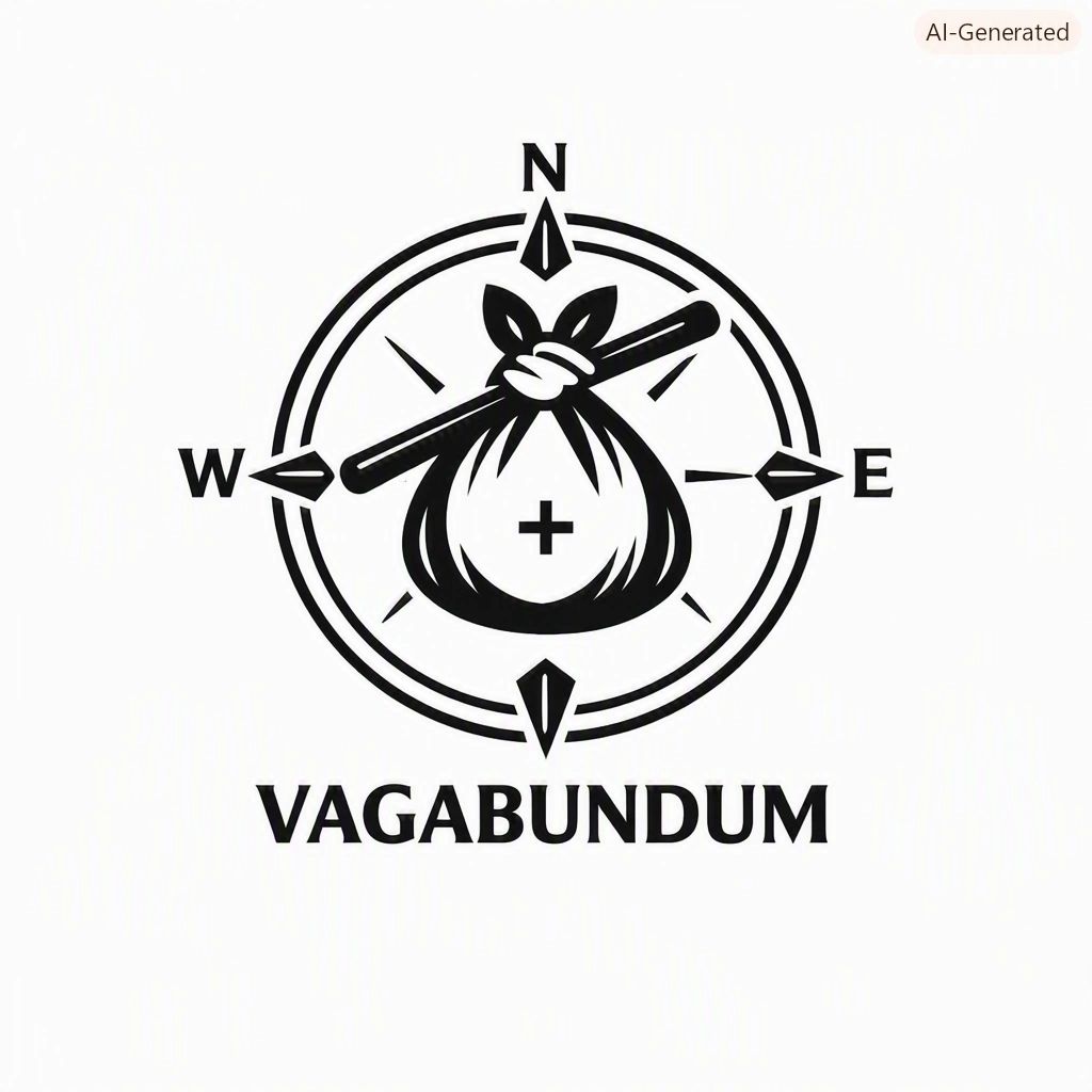 Logo featuring compass and bag with the text 'Vagabundum'.
