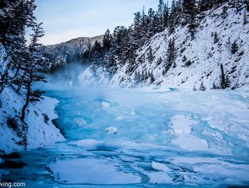 Bow Falls in pristine Banff National Park in Alberta Canada.