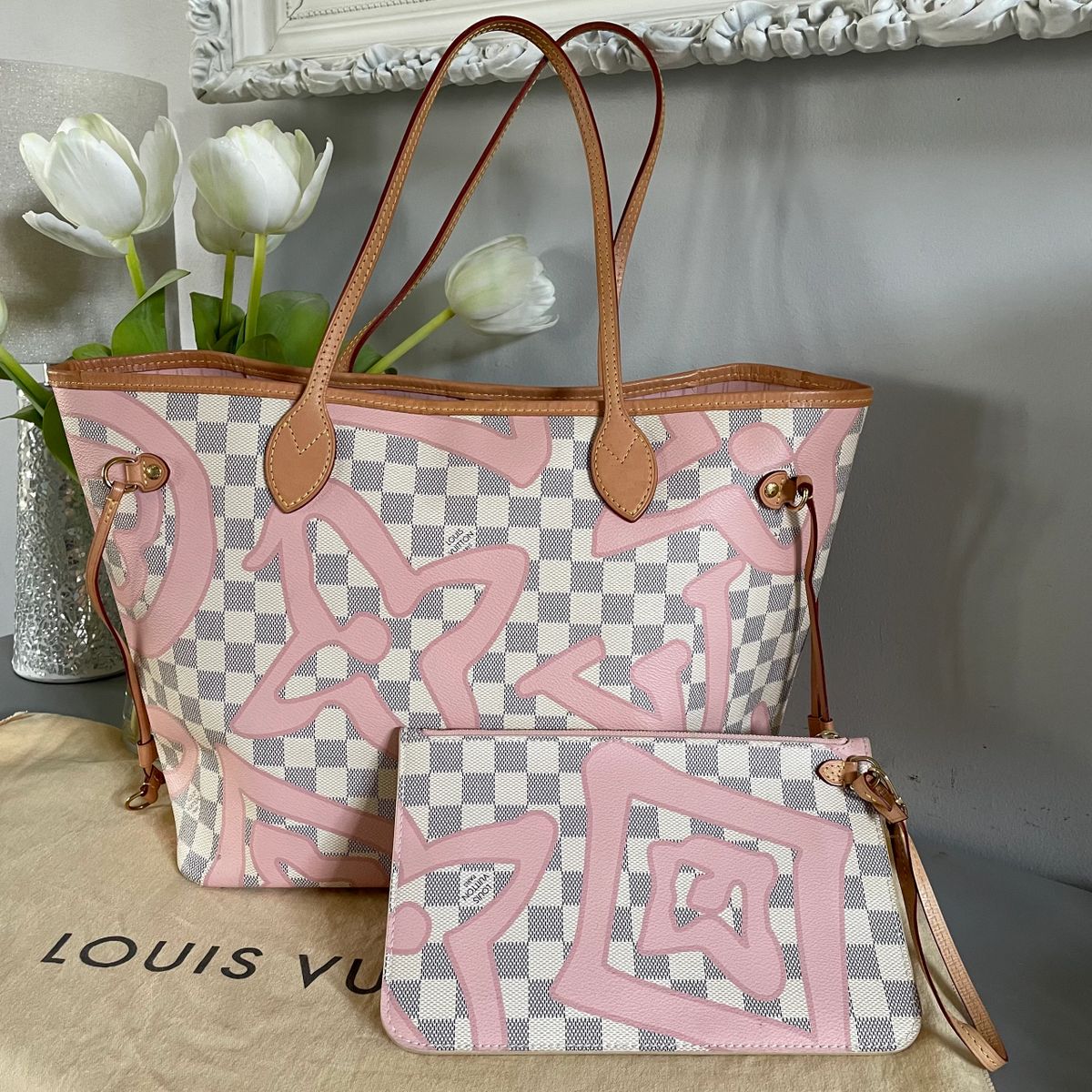 Louis Vuitton, Bags, Louis Vuitton Damier Azur Tahitienne Neverfull Mm