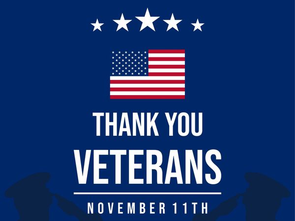 Photo with Blue background stating "Thank You Veterans" with date of November 11th.