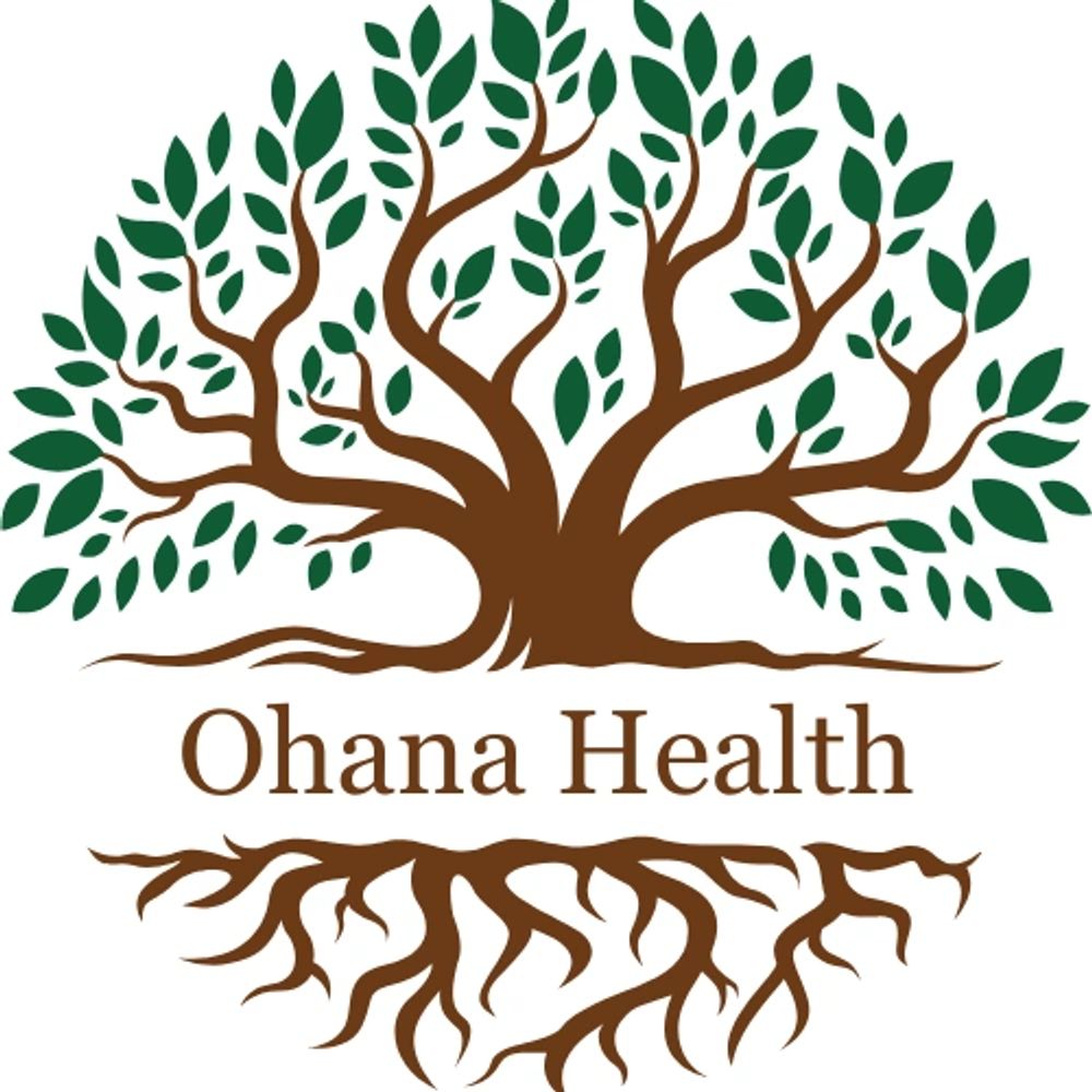 Logo of Ohana Health featuring a tree with roots and green leaves.