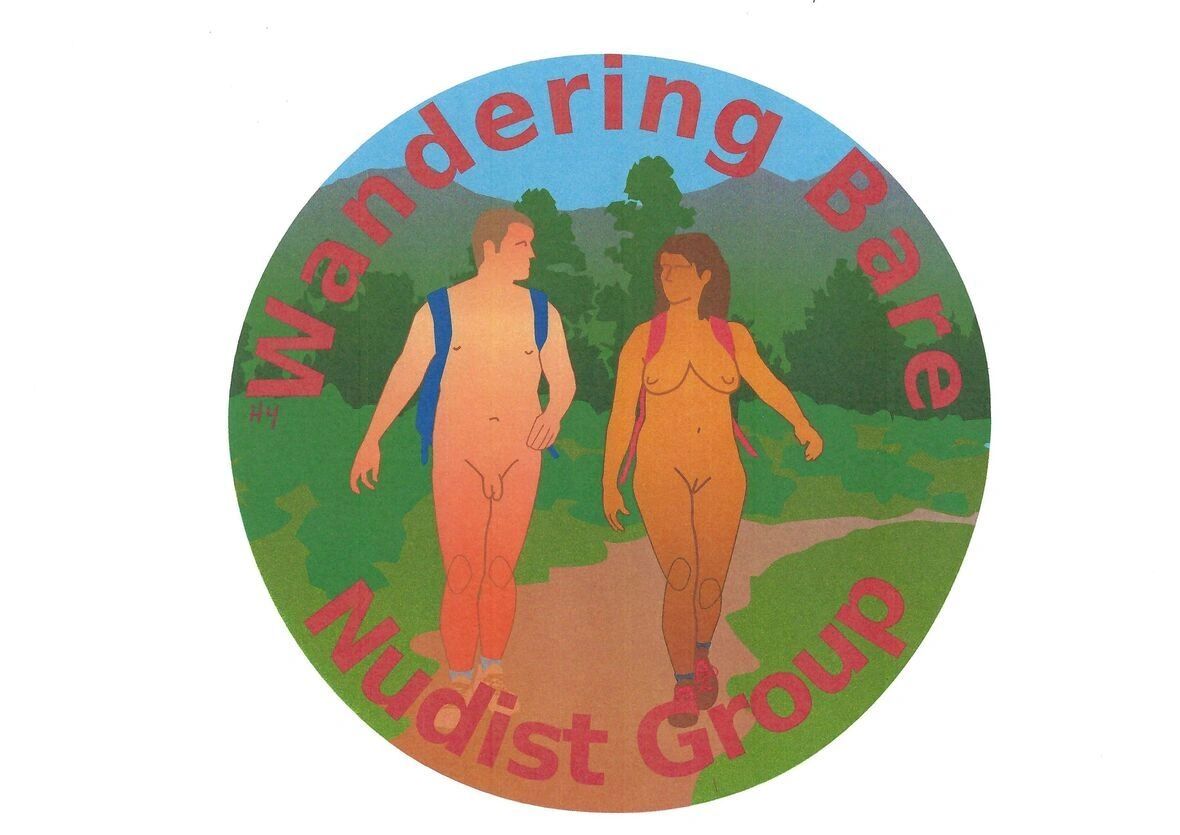 Wandering Bare Nudist Group logo showing two hikers in Oregon