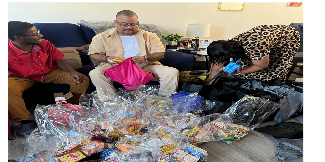 Assembling the blessing bags for from “Cheerful Giving" charity campaign.