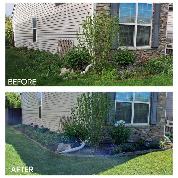 Weed removal out of flower bed before and after