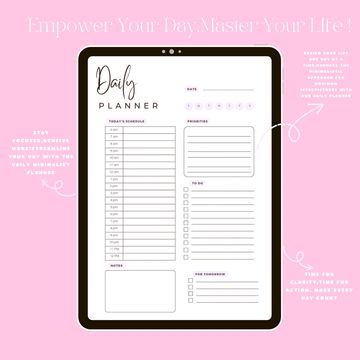 Minimalist daily planner template for organizing schedules, priorities, and tasks.