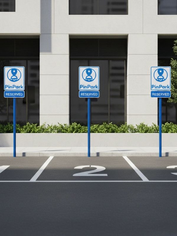 Three reserved PinPark parking spots numbered 1, 2, and 3.