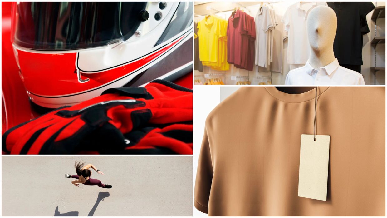 Collage of sporty and casual clothing images.