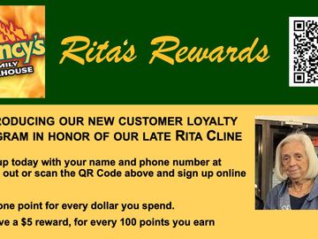 Rita's Rewards customer loyalty program announcement with photo of Rita Cline.