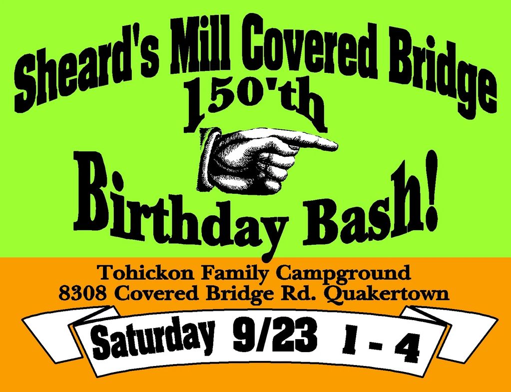 Come Celebrate 150 Years 
of Sheard's Mill Covered Bridge!
Saturday, September 23, 2023    1:00 P.M.