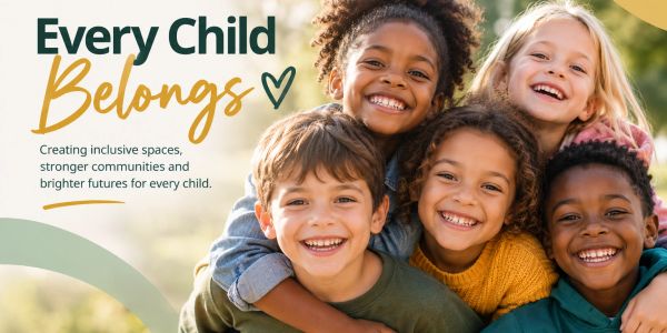 Happy diverse children smiling together outdoors.