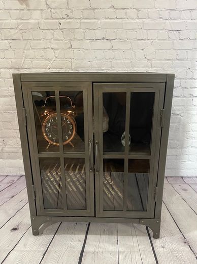 Wrought iron accent furniture with glass doors and metal finish