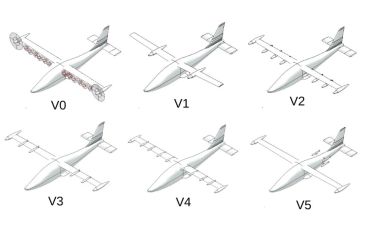 Farklı tasarım aşamalarındaki UAV uçak modelleri.