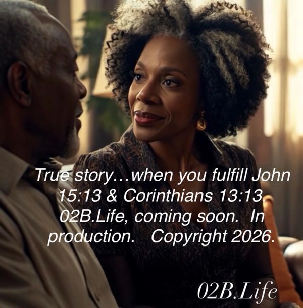 Two people share a meaningful moment with a text overlay about 02B.Life film production.