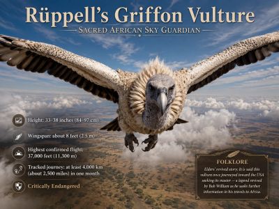 Rüppell's Griffon Vulture soaring in the sky.