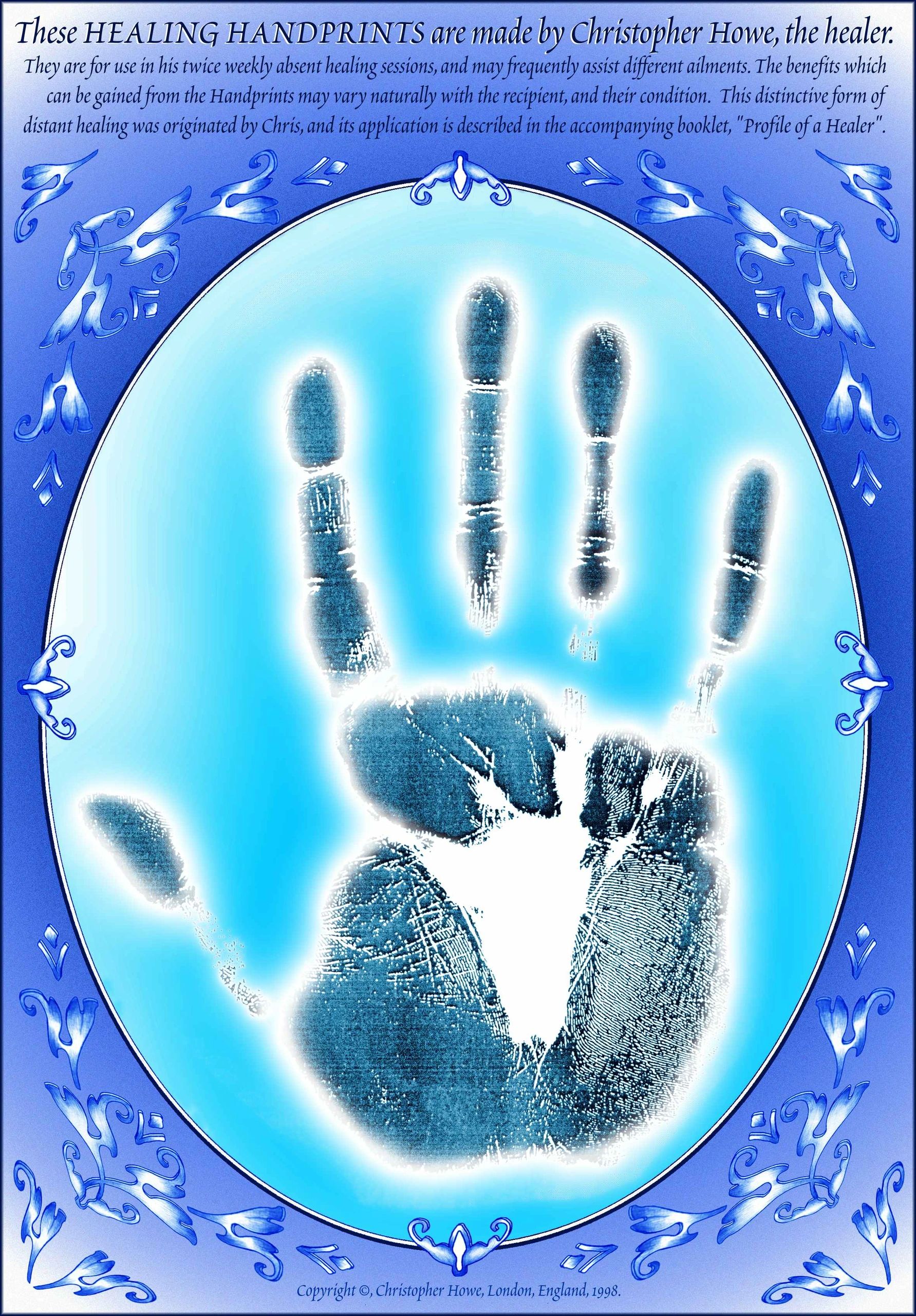 Healing handprint by Christopher Howe for distant healing sessions.