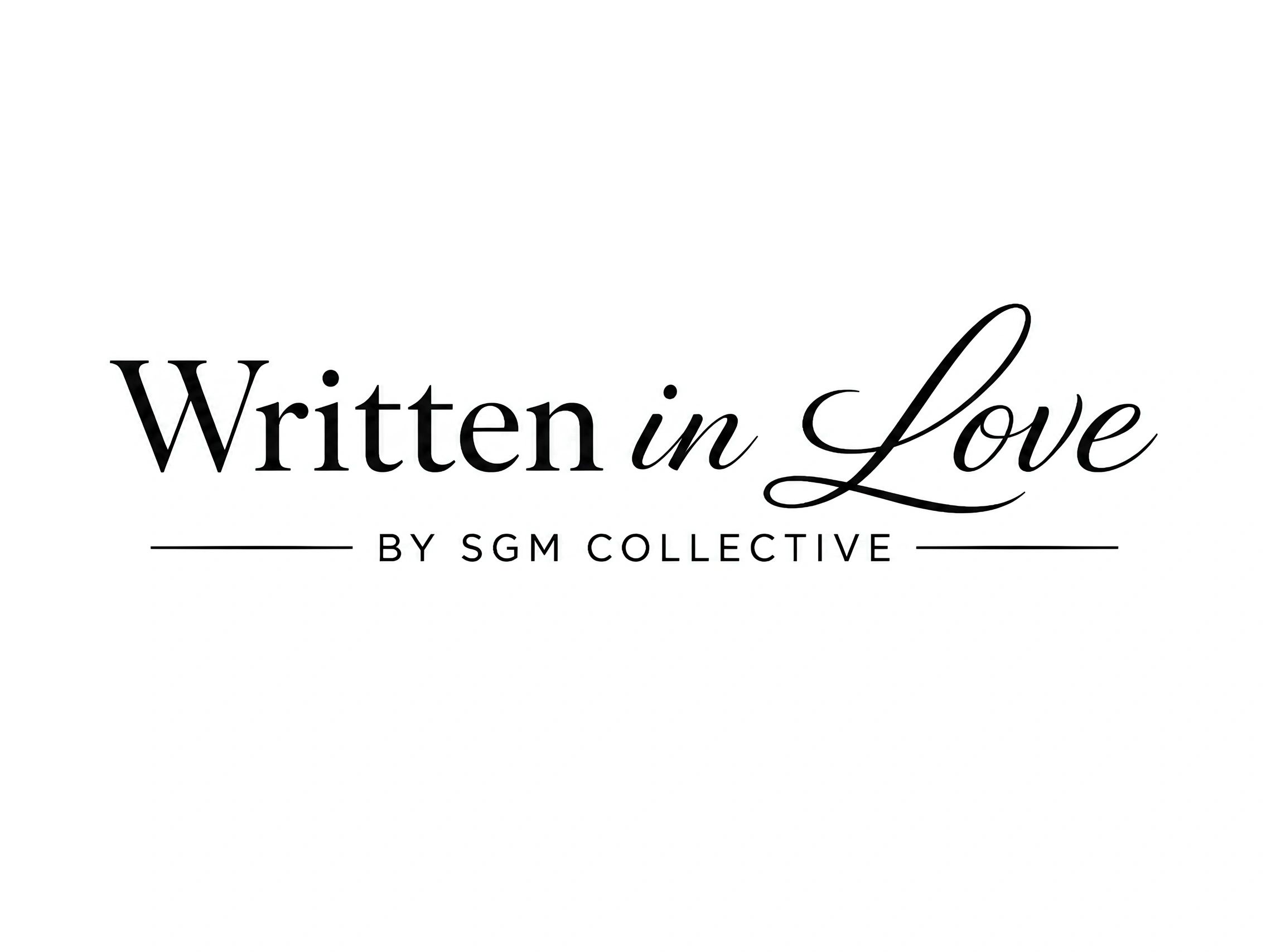 Logo saying 'Written in Love' by SGM Collective.