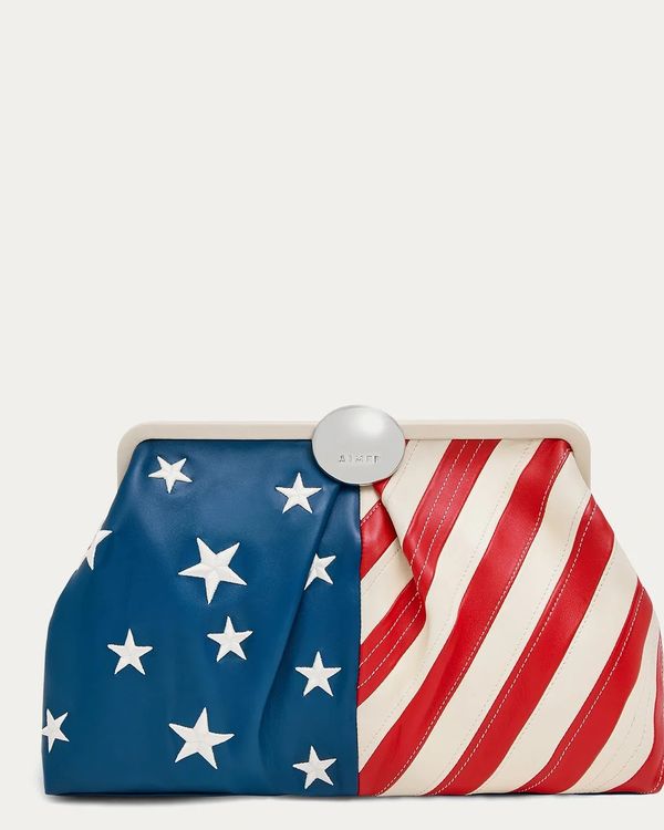 Clutch purse with American flag design.