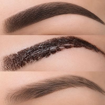Three stages of eyebrow tinting.