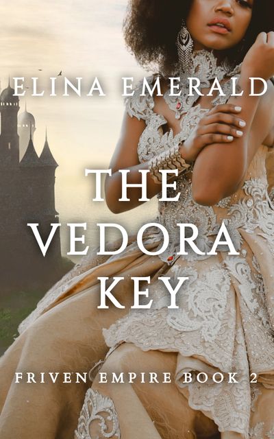book cover of woman of color in ball gown sitting in front of futuristic castle