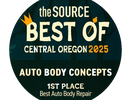 Award plaque for Best Auto Body Repair in Central Oregon 2025.