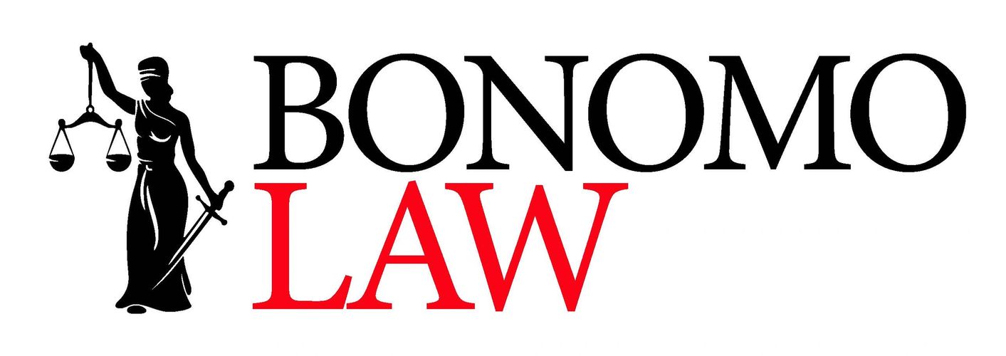Logo of Bonomo Law with Lady Justice symbol.