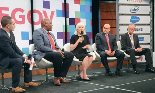 Beth Beck speaking on a panel on government innovation.